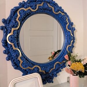 Elegant Blue and Gold Ornate Wall Mirror
